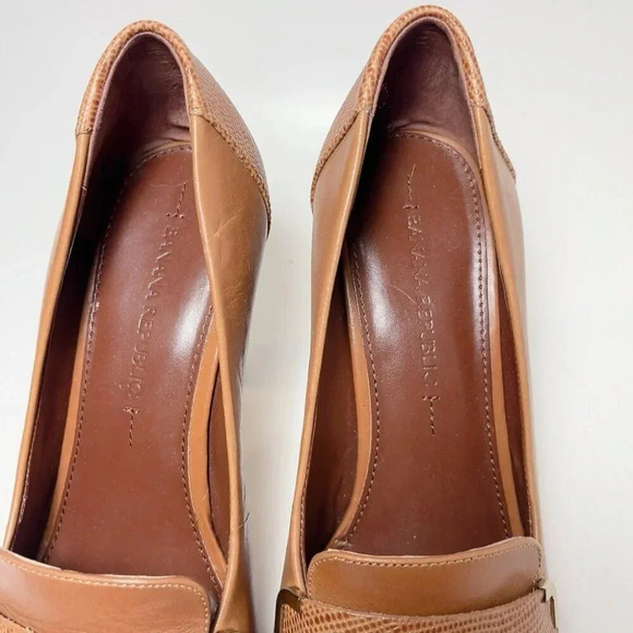 Banana Republic Womnes 7  Leather Buckle Accent Stacked Heel Slip-on Cognac - Picture 6 of 12